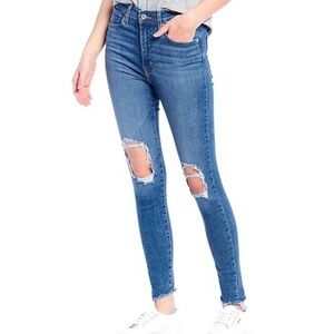 LEVI’S MILE HIGH SUPER SKINNY DESTROYED RAW HEM DENIM MED WASH JEANS 32